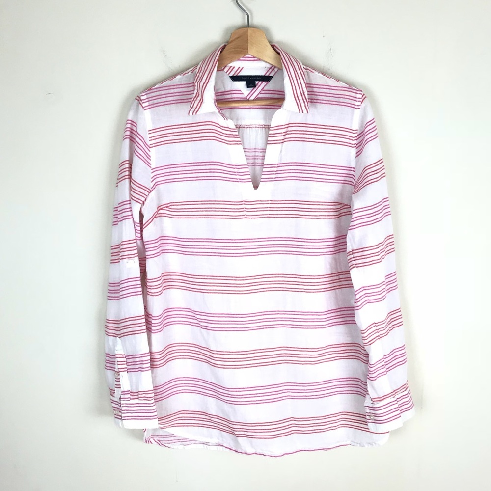 Tommy Hilfiger Pink and White Stripe Top - M